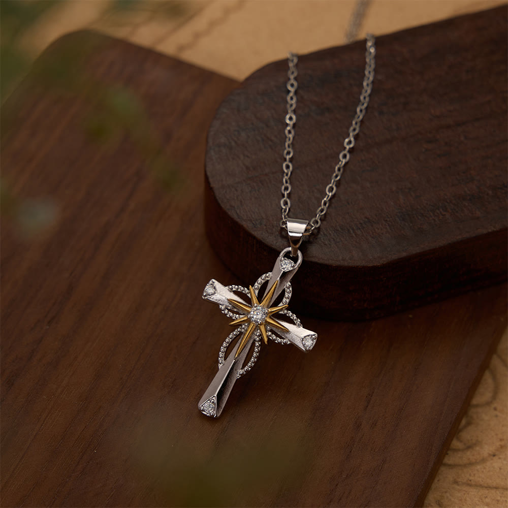 Christianartworkshop Two-Tone Bethlehem Star Inlaid Zircon Cross Pendant Necklace: A Symbol of Divine Guiding Light - image 2