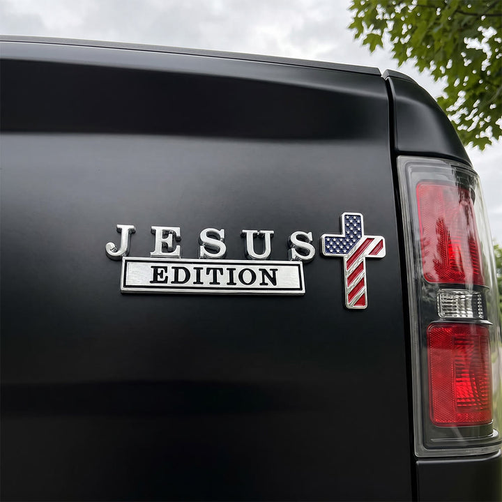 Christianartworkshop 3D Metal Jesus Edition Letter Car Emblem with US Flag Pattern Cross: A Symbol of Faith & National Honor - image 3