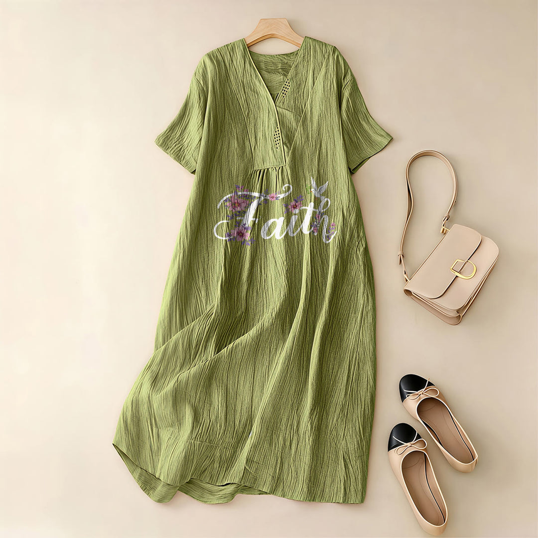 Christianartworkshop Faith Script White Dove & Blossom Print V-Neck Beach Midi Dress - image 17