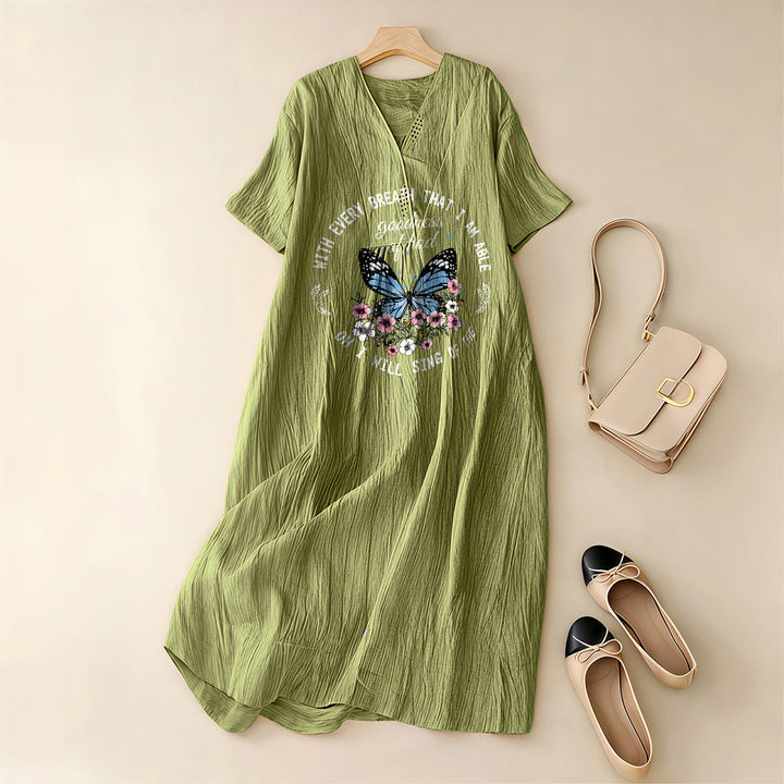 Christianartworkshop Bible Verse Butterfly & Floral Wreath V-Neck Short Sleeve Midi Dress - image 17