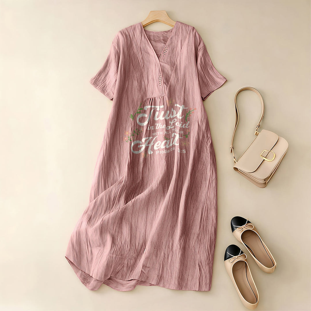 Christianartworkshop Trust In The Lord With All Your Heart Proverbs 3:5 Floral V-Neck Midi Dress - image 5