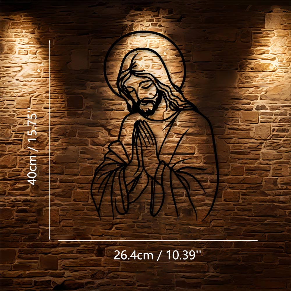 Christianartworkshop Minimal Line Art Praying Jesus Halo Metal Wall Decor: A Symbol of Humble Sacred Devotion - 10.39"*15.75"*0.04"/26.4cm*40cm*0.1cm - image 7