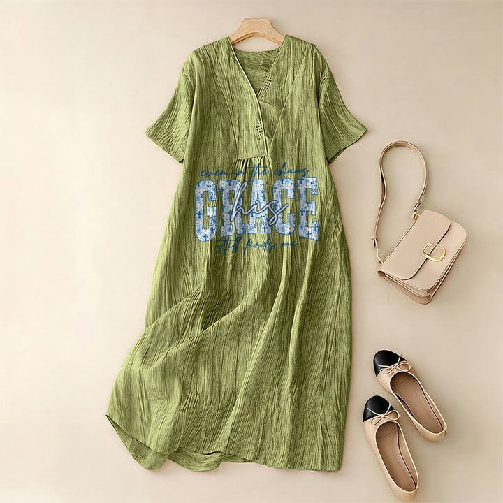Christianartworkshop Classic "His Grace Still Finds Me" Plaid Print V-Neck Loose Midi Dress - image 10