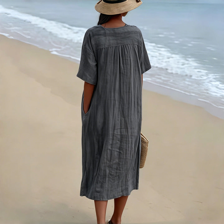Christianartworkshop Classic "His Grace Still Finds Me" Plaid Print V-Neck Loose Midi Dress - image 2