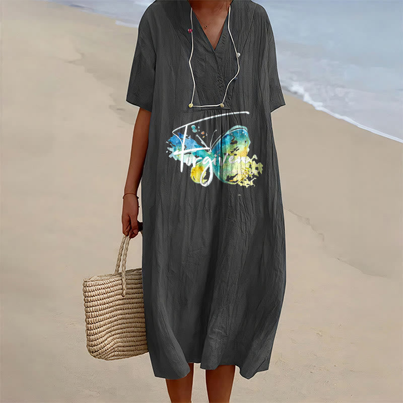 Christianartworkshop Church Gathering Outfit Bible Verse Watercolor Butterfly V-Neck Midi Dress - Black - 4XL - image 6