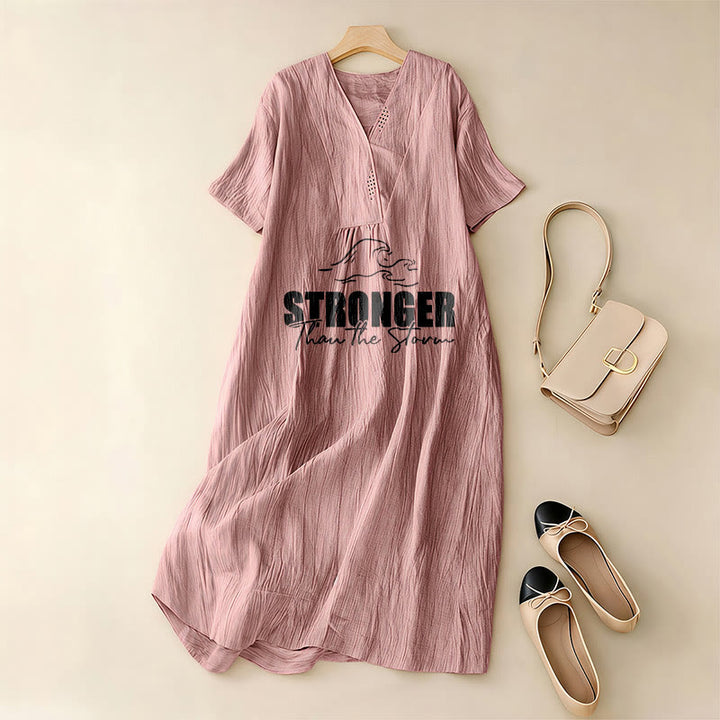 Christianartworkshop "Stronger Than The Storm" Wave Graphic V-Neck Short Sleeve Midi Dress - image 13