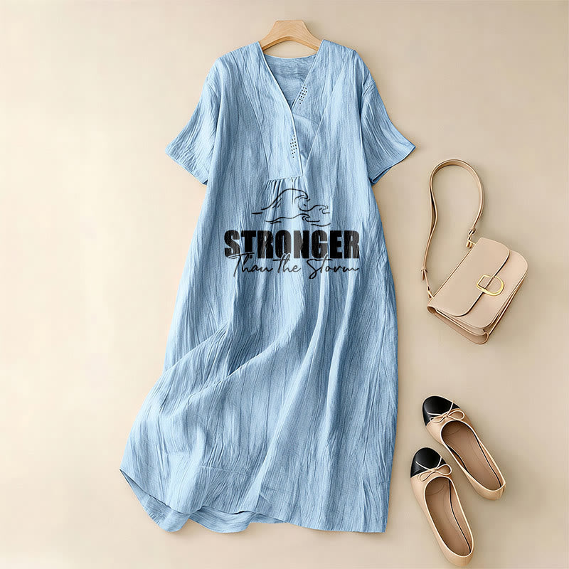 Christianartworkshop "Stronger Than The Storm" Wave Graphic V-Neck Short Sleeve Midi Dress - image 1