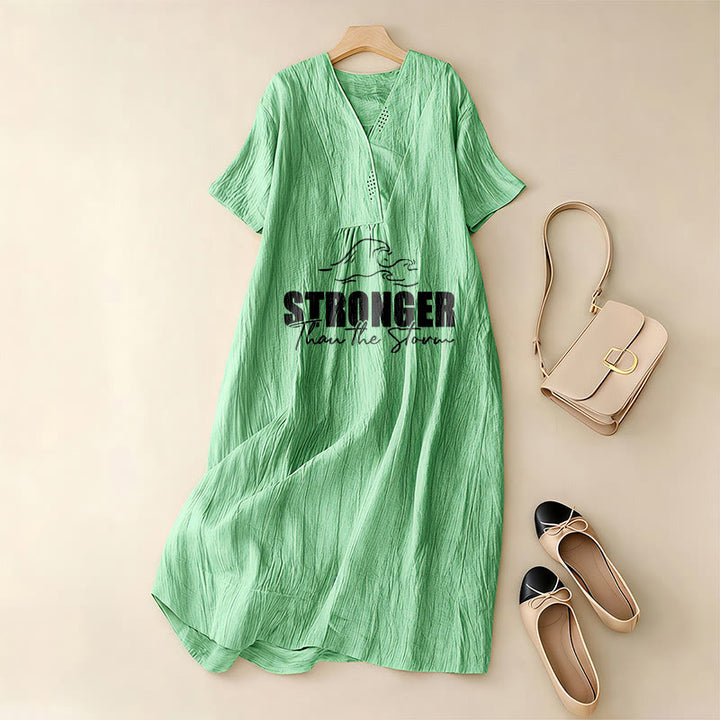 Christianartworkshop "Stronger Than The Storm" Wave Graphic V-Neck Short Sleeve Midi Dress - image 16