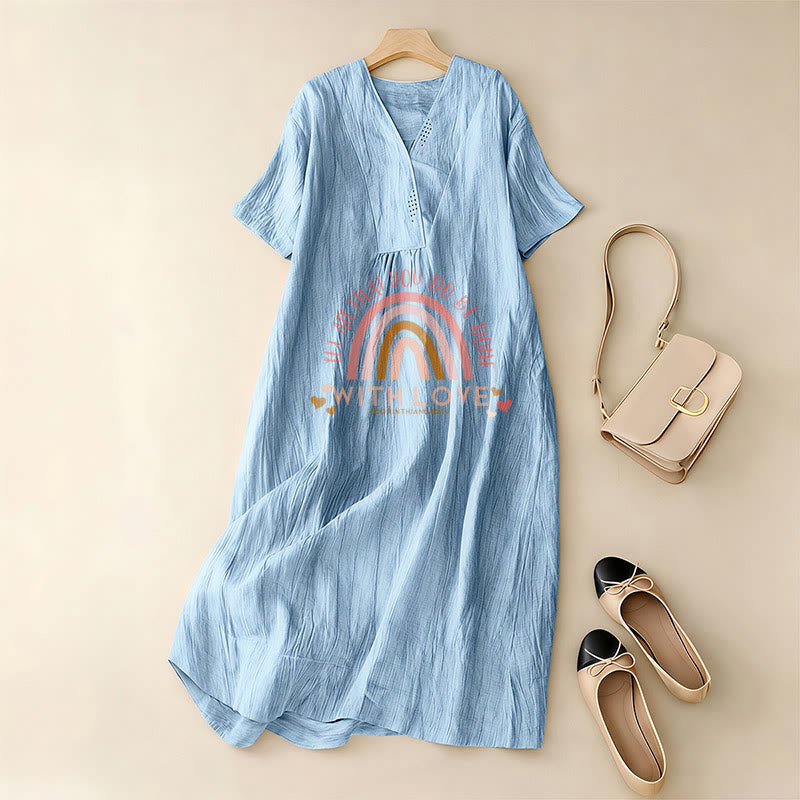 Christianartworkshop Plain Tone Love Scripture Rainbow Heart Slogan V-Neck Casual Midi Dress - image 4