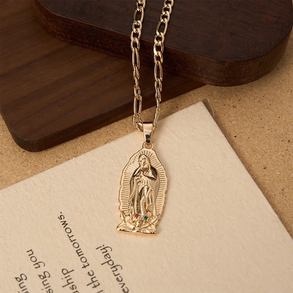 Christianartworkshop Elegant Sunburst Border Enamel Virgin Guadalupe Pendant Chunky Figaro Chain - Golden - image 12