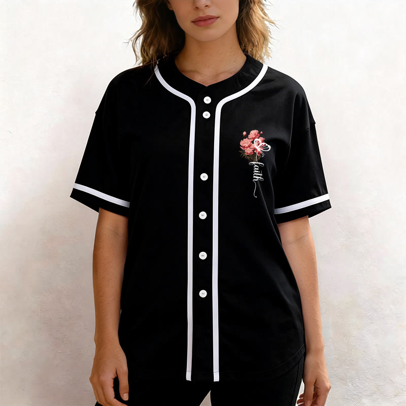 Christianartworkshop "Perhaps You Were Created For Such A Time As This" Esther 4:14 Peony Faith Print Button-Up Baseball Jersey - image 9