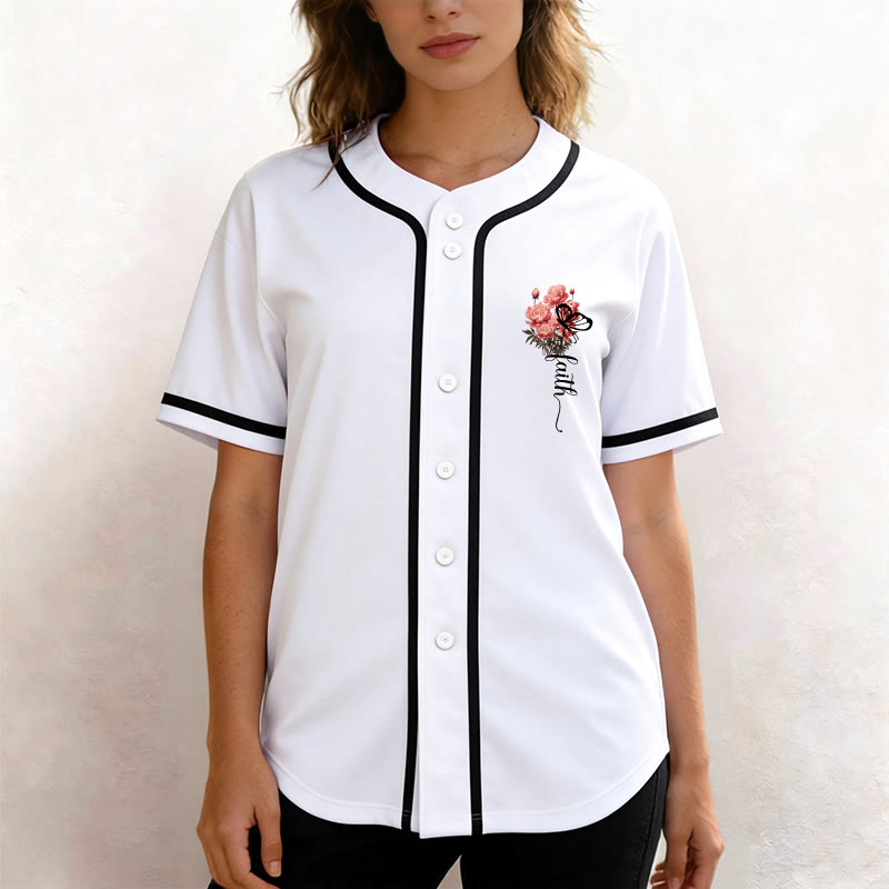 Christianartworkshop "Perhaps You Were Created For Such A Time As This" Esther 4:14 Peony Faith Print Button-Up Baseball Jersey - image 2