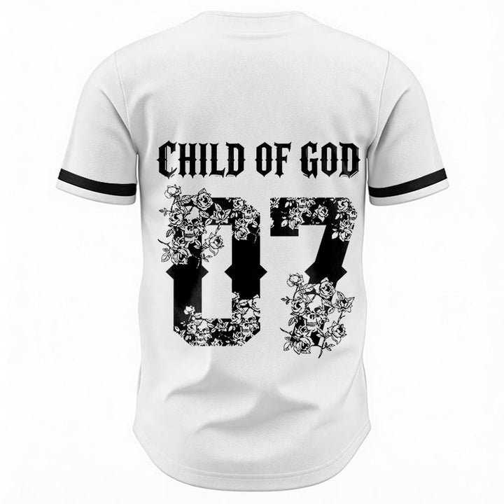 Christianartworkshop "Child Of God" Floral Filled Number 07 Button-Up Baseball Jersey - image 13