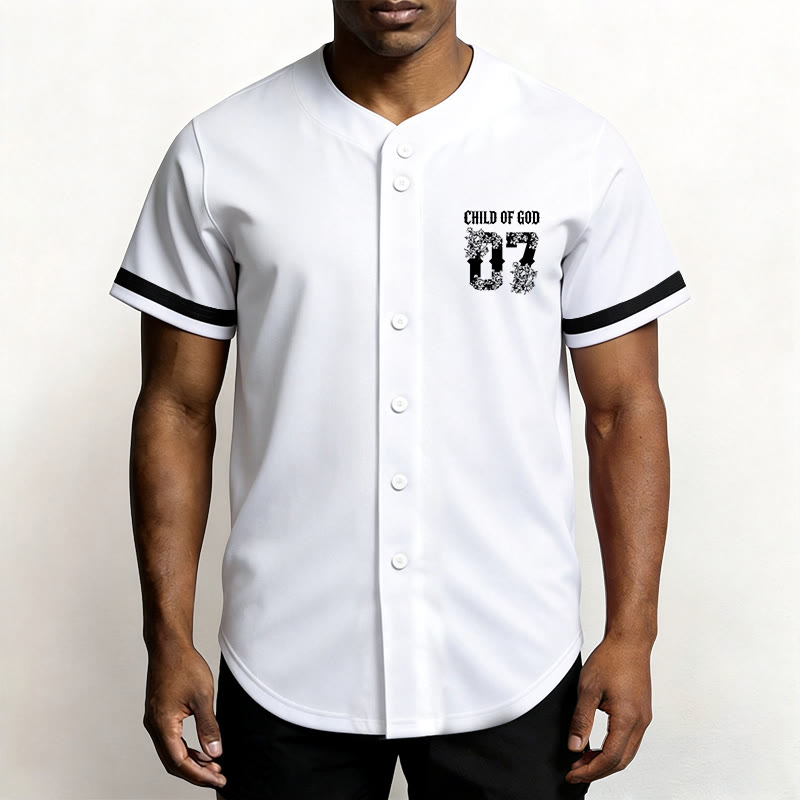 Christianartworkshop "Child Of God" Floral Filled Number 07 Button-Up Baseball Jersey - image 8