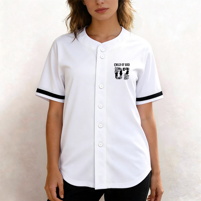 Christianartworkshop "Child Of God" Floral Filled Number 07 Button-Up Baseball Jersey - image 9