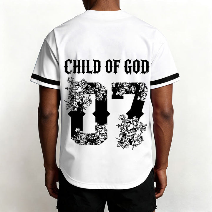 Christianartworkshop "Child Of God" Floral Filled Number 07 Button-Up Baseball Jersey - image 11