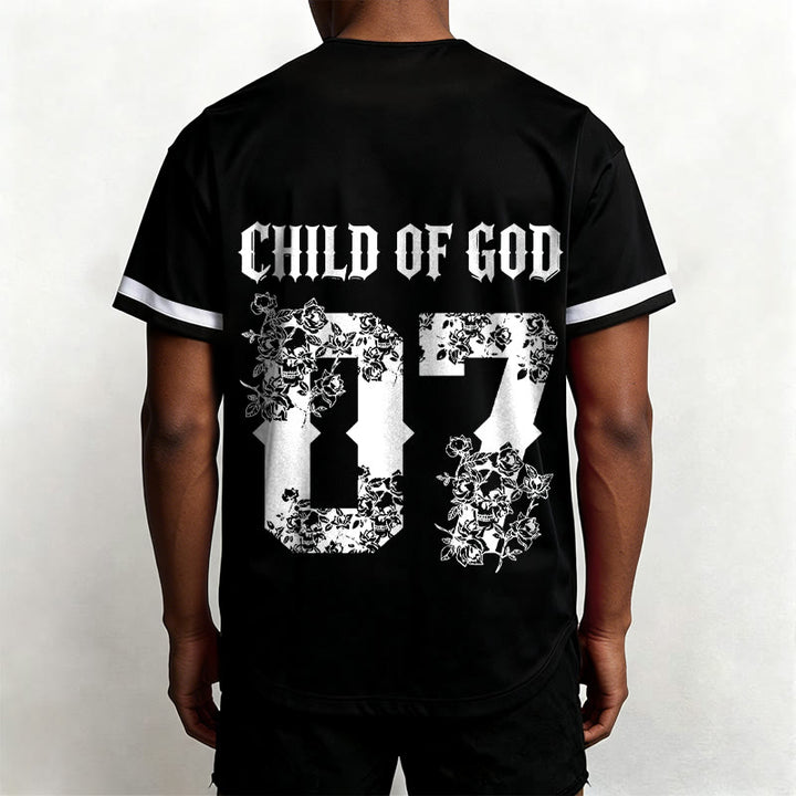 Christianartworkshop "Child Of God" Floral Filled Number 07 Button-Up Baseball Jersey - image 6