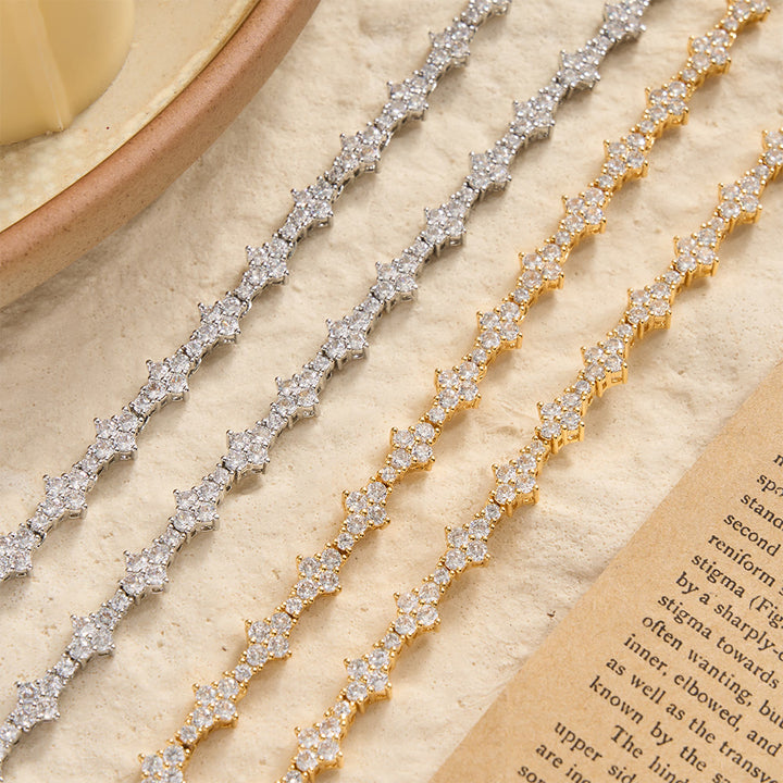 Christianartworkshop Cluster Paved Zircon Star-Shaped Cross Link Bracelet & Single Strand Necklace - image 0
