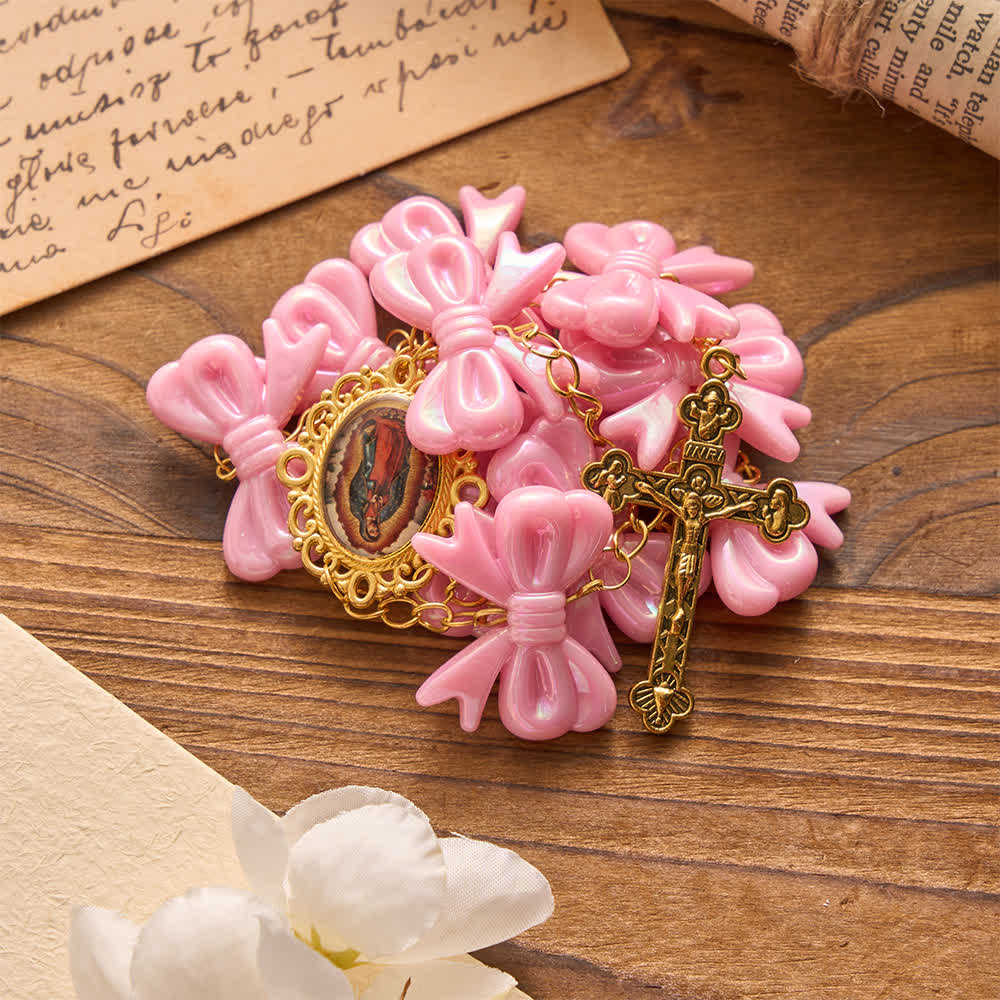 Christianartworkshop Our Lady of Guadalupe Pink Bow Rosary: Carry Her Gentle Blessings - image 3