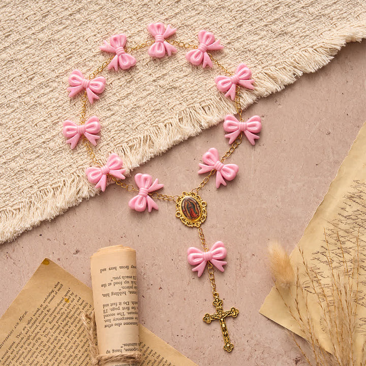 Christianartworkshop Our Lady of Guadalupe Pink Bow Rosary: Carry Her Gentle Blessings - Our Lady & Crucifix - image 0