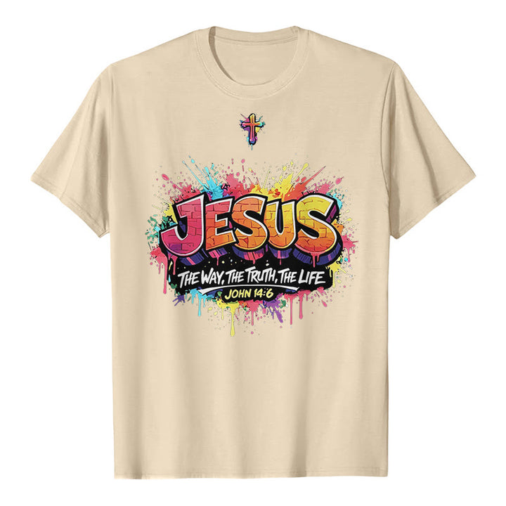 Christianartworkshop "Jesus The Way The Truth The Life John 14:6" Graffiti Splash Cross Premium Short Sleeve T-Shirt - Beige - 2XL - image 8