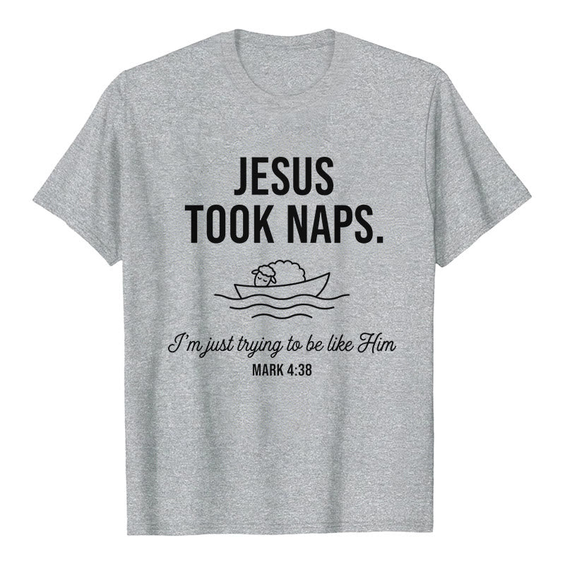 Christianartworkshop Funny Faith Quote Napping Lamb On Boat Minimal Line Graphic Premium Short Sleeve T-Shirt - Grey - 2XL - image 0