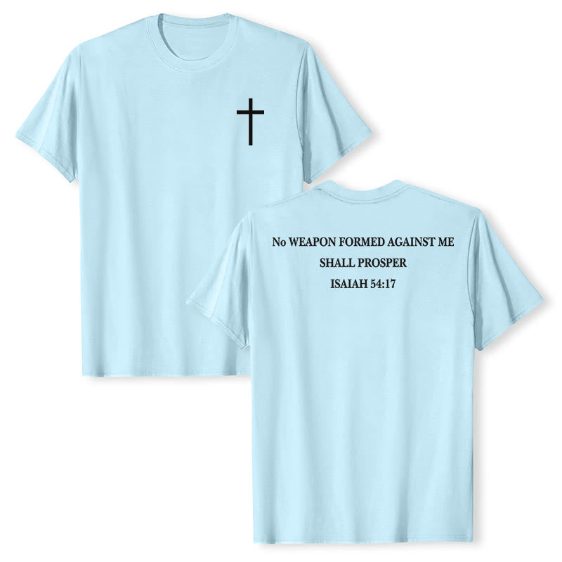 Christianartworkshop No Weapon Formed Against Me Shall Prosper Isaiah 54:17 Front Cross Back Scripture Premium Short Sleeve T-Shirt - Blue - 2XL - image 21