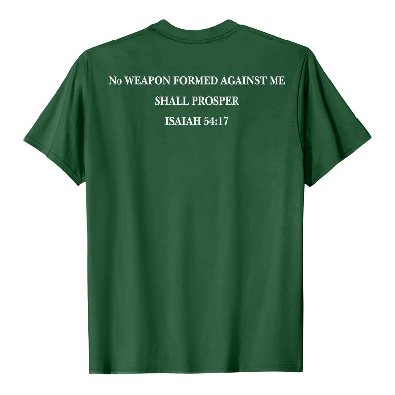 Christianartworkshop No Weapon Formed Against Me Shall Prosper Isaiah 54:17 Front Cross Back Scripture Premium Short Sleeve T-Shirt - image 20
