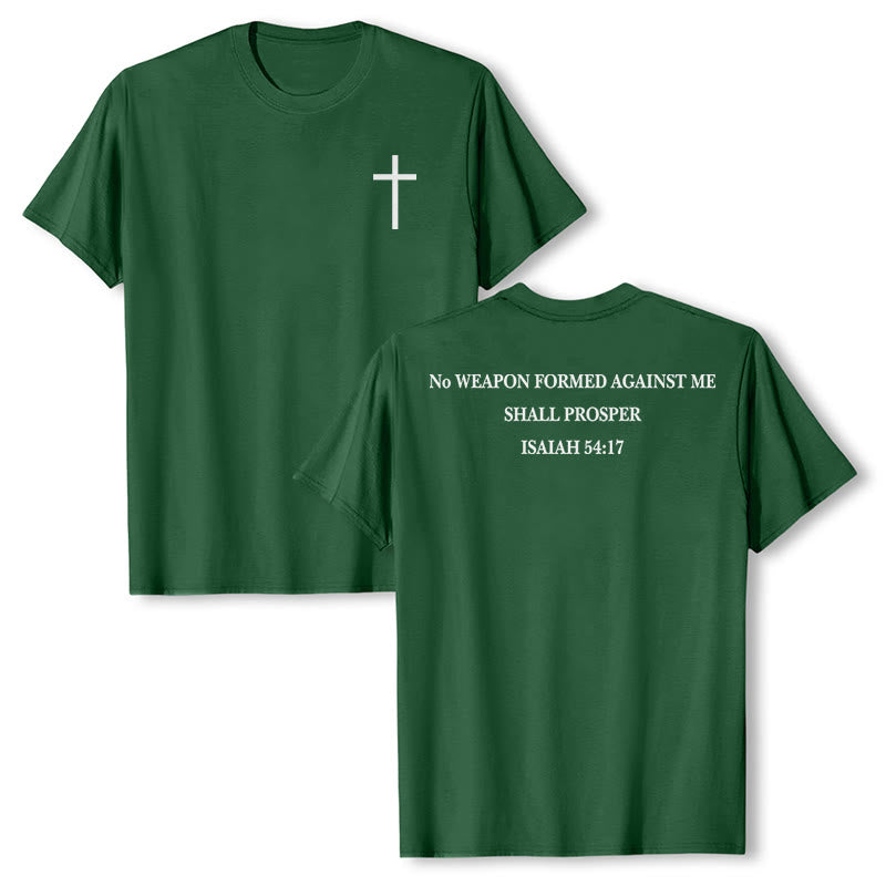 Christianartworkshop No Weapon Formed Against Me Shall Prosper Isaiah 54:17 Front Cross Back Scripture Premium Short Sleeve T-Shirt - Dark Green - 2XL - image 18