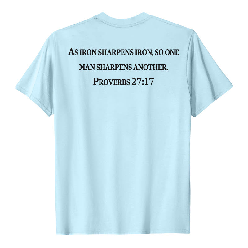 Christianartworkshop As Iron Sharpens Iron Proverbs 27:17 Front Chest Cross Back Scripture Premium Short Sleeve T-Shirt - image 23