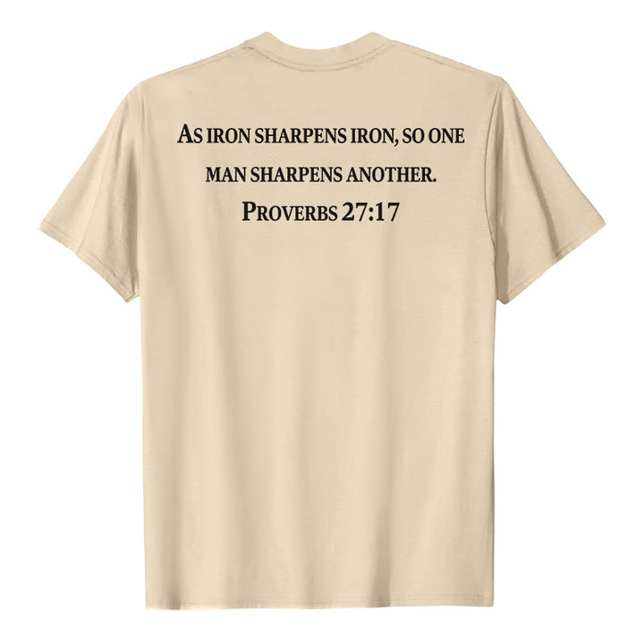 Christianartworkshop As Iron Sharpens Iron Proverbs 27:17 Front Chest Cross Back Scripture Premium Short Sleeve T-Shirt - image 26