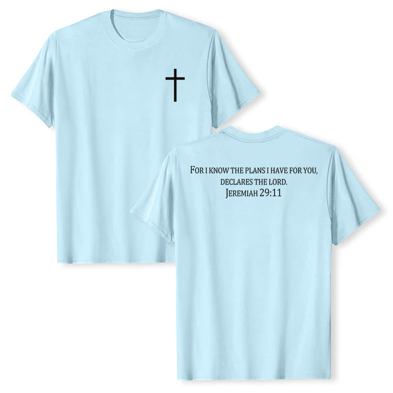 Christianartworkshop For I Know The Plans I Have For You Jeremiah 29:11 Front Chest Cross Back Scripture Premium Short Sleeve T-Shirt - Blue - 2XL - image 21