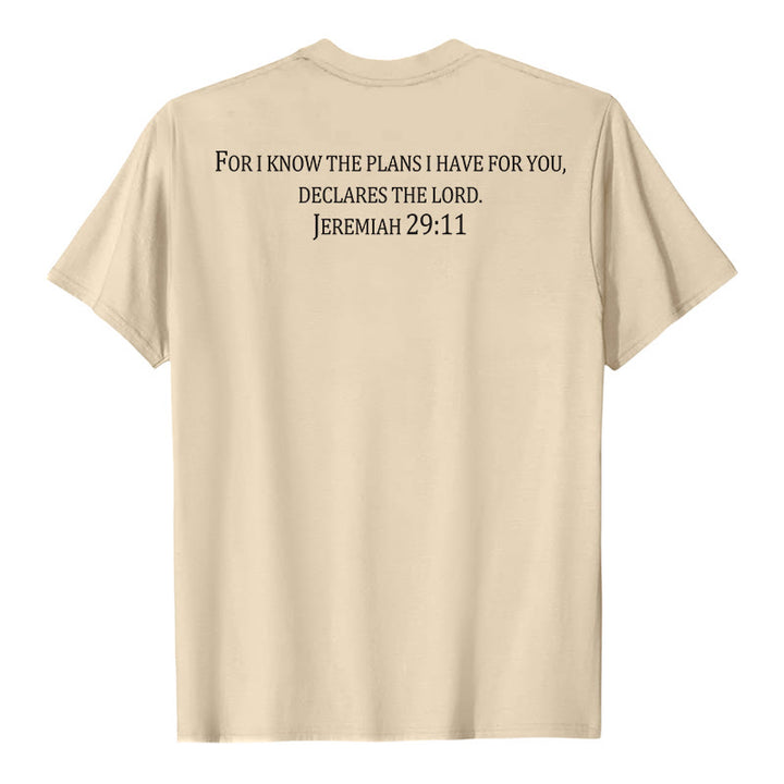 Christianartworkshop For I Know The Plans I Have For You Jeremiah 29:11 Front Chest Cross Back Scripture Premium Short Sleeve T-Shirt - image 26