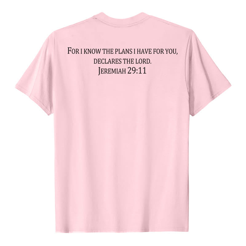 Christianartworkshop For I Know The Plans I Have For You Jeremiah 29:11 Front Chest Cross Back Scripture Premium Short Sleeve T-Shirt - image 11