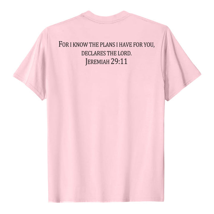 Christianartworkshop For I Know The Plans I Have For You Jeremiah 29:11 Front Chest Cross Back Scripture Premium Short Sleeve T-Shirt - image 11