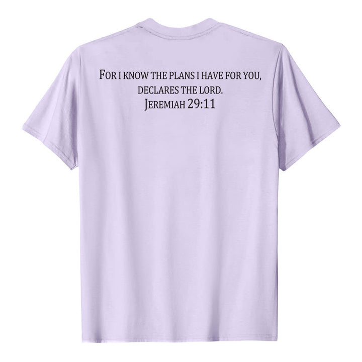 Christianartworkshop For I Know The Plans I Have For You Jeremiah 29:11 Front Chest Cross Back Scripture Premium Short Sleeve T-Shirt - image 14