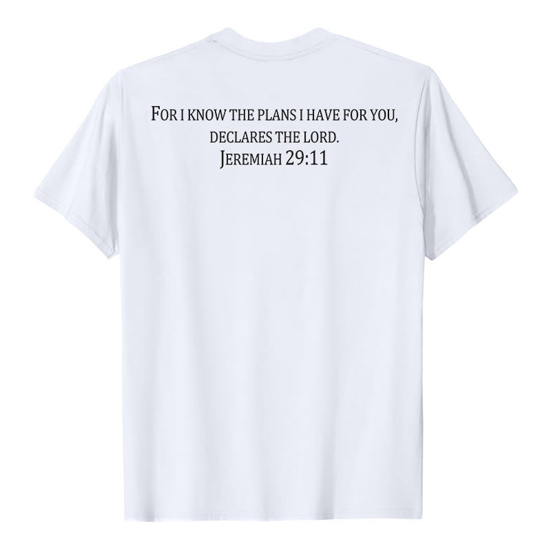 Christianartworkshop For I Know The Plans I Have For You Jeremiah 29:11 Front Chest Cross Back Scripture Premium Short Sleeve T-Shirt - image 2