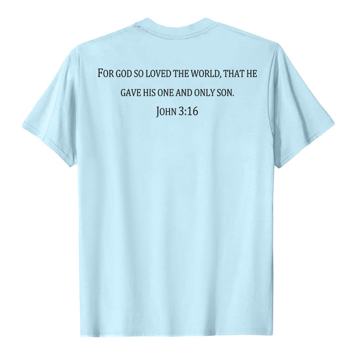 Christianartworkshop John 3:16 For God So Loved The World Front Chest Cross Back Scripture Premium Short Sleeve T-Shirt - image 23