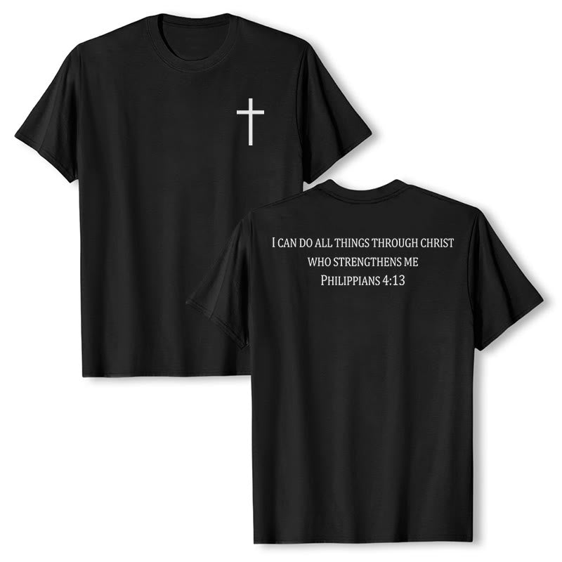 Christianartworkshop Classic Strength Promise Scripture Front & Back Printed Christian Premium Short Sleeve T-Shirt - Black - 2XL - image 0