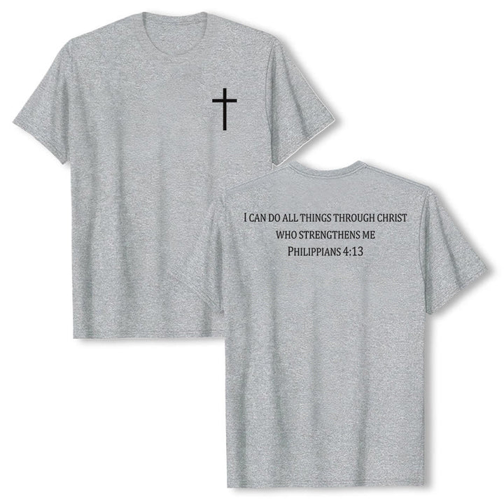 Christianartworkshop Classic Strength Promise Scripture Front & Back Printed Christian Premium Short Sleeve T-Shirt - Grey - 2XL - image 3