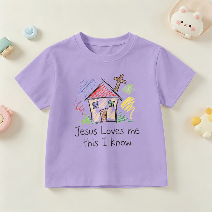 Christianartworkshop Jesus Loves Me This I Know Chapel Cross Kids Short Sleeve T-Shirt - Purple - US/UK/AU 14, EU170 - image 3