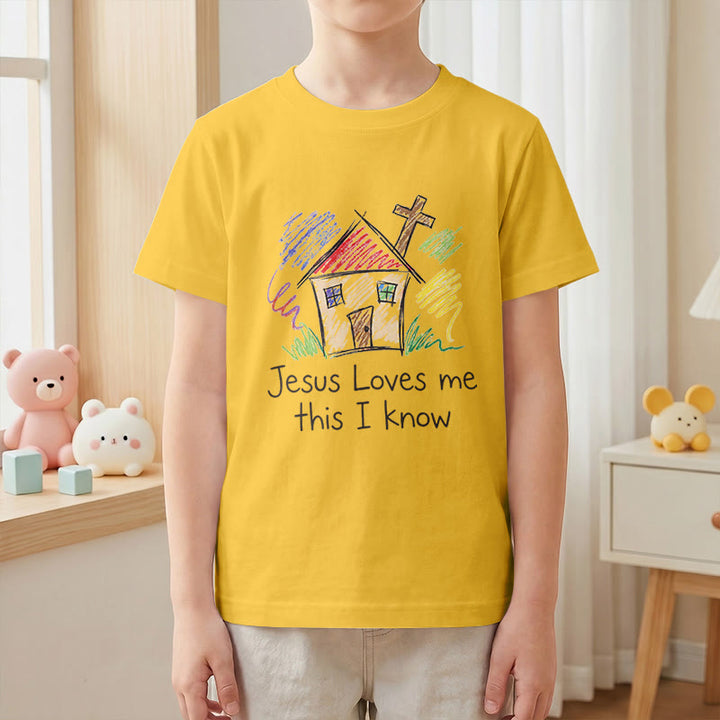 Christianartworkshop Jesus Loves Me This I Know Chapel Cross Kids Short Sleeve T-Shirt - image 28