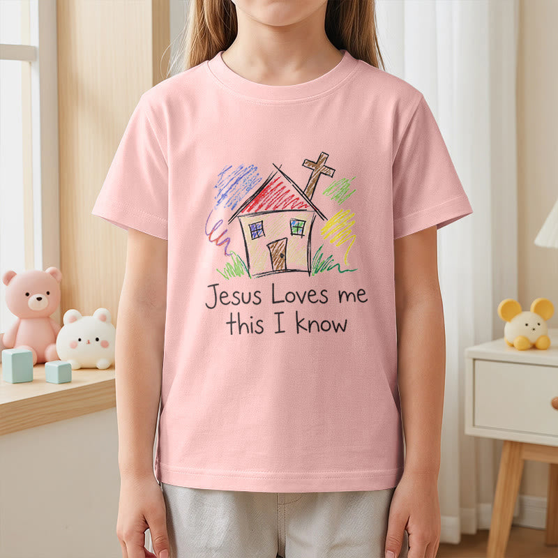 Christianartworkshop Jesus Loves Me This I Know Chapel Cross Kids Short Sleeve T-Shirt - image 11