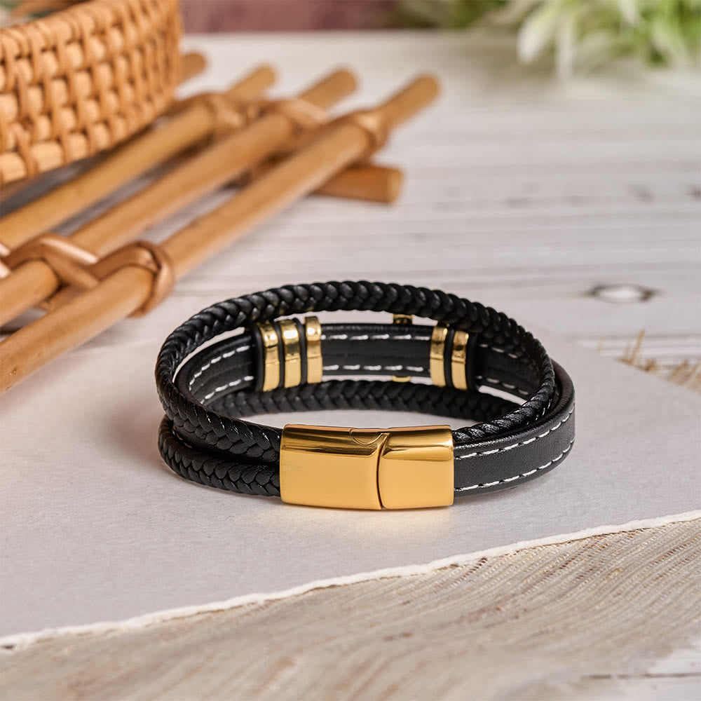 Christianartworkshop Multi-Layer Braided Leather Bracelet with Pave Zircon Cross & Three-Tone Metal Spacer - image 6