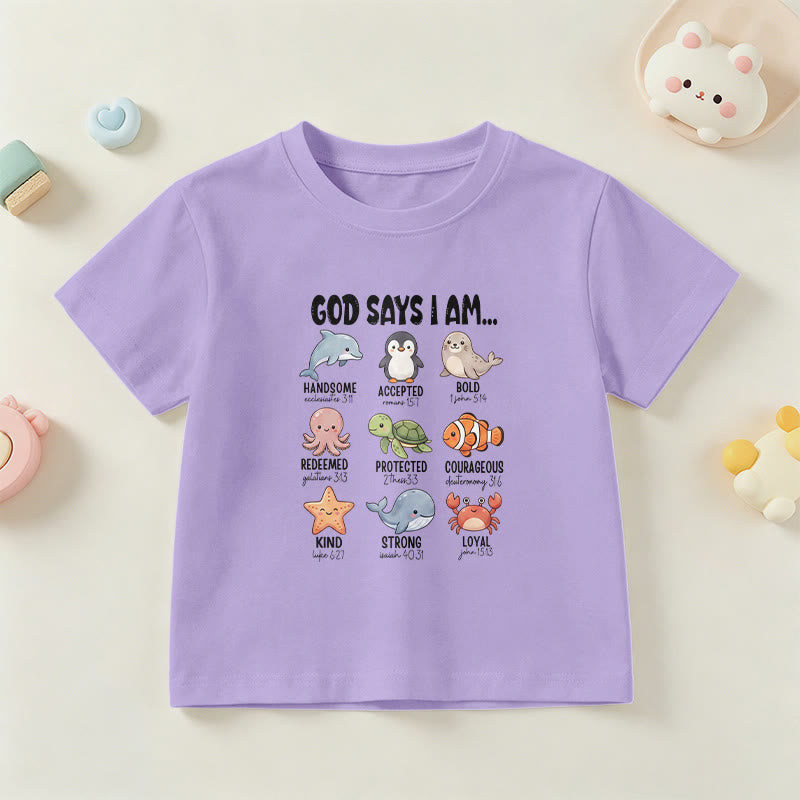 Christianartworkshop Relax Fit Whale Penguin Crab Print Faith Slogan Kids Short Sleeve T-Shirt - image 9