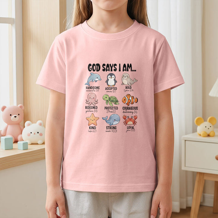 Christianartworkshop Relax Fit Whale Penguin Crab Print Faith Slogan Kids Short Sleeve T-Shirt - image 17