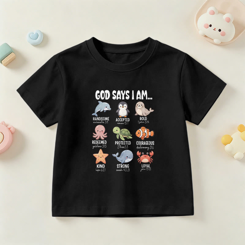 Christianartworkshop Relax Fit Whale Penguin Crab Print Faith Slogan Kids Short Sleeve T-Shirt - Black - US/UK/AU 14, EU170 - image 3