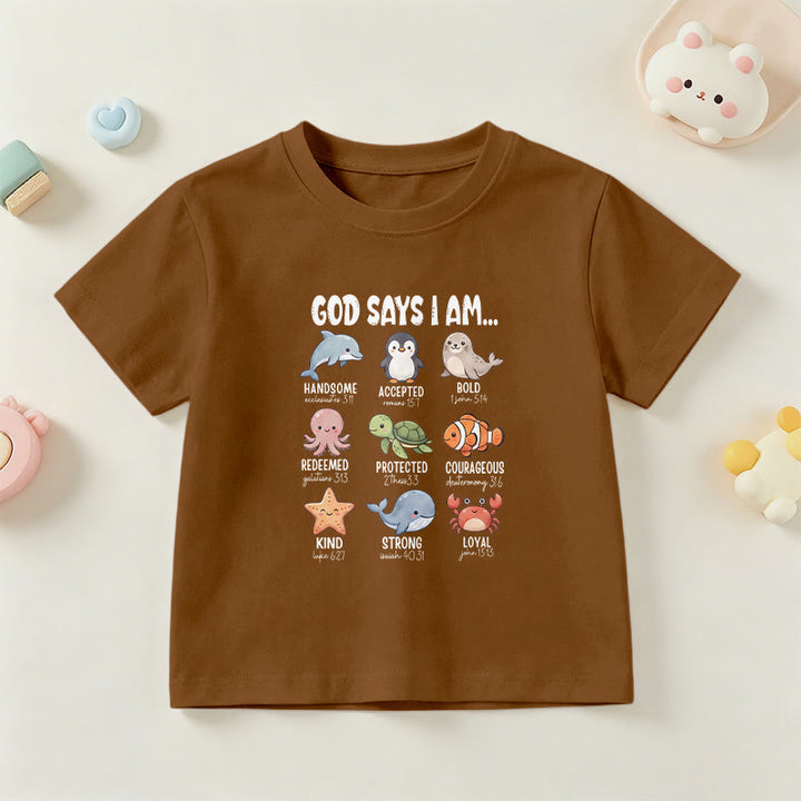 Christianartworkshop Relax Fit Whale Penguin Crab Print Faith Slogan Kids Short Sleeve T-Shirt - Brown - US/UK/AU 14, EU170 - image 24