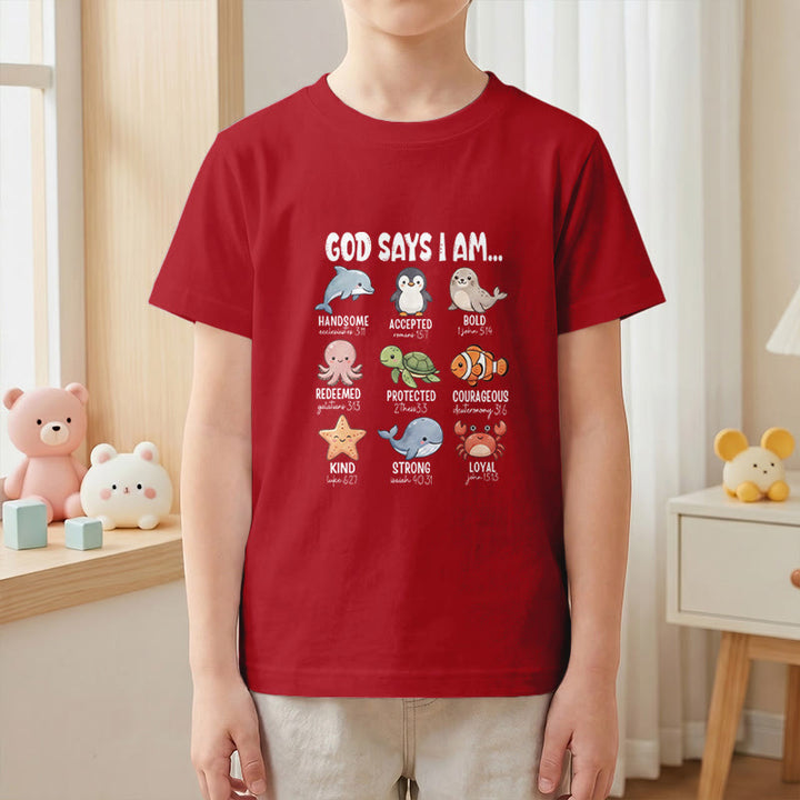 Christianartworkshop Relax Fit Whale Penguin Crab Print Faith Slogan Kids Short Sleeve T-Shirt - image 13