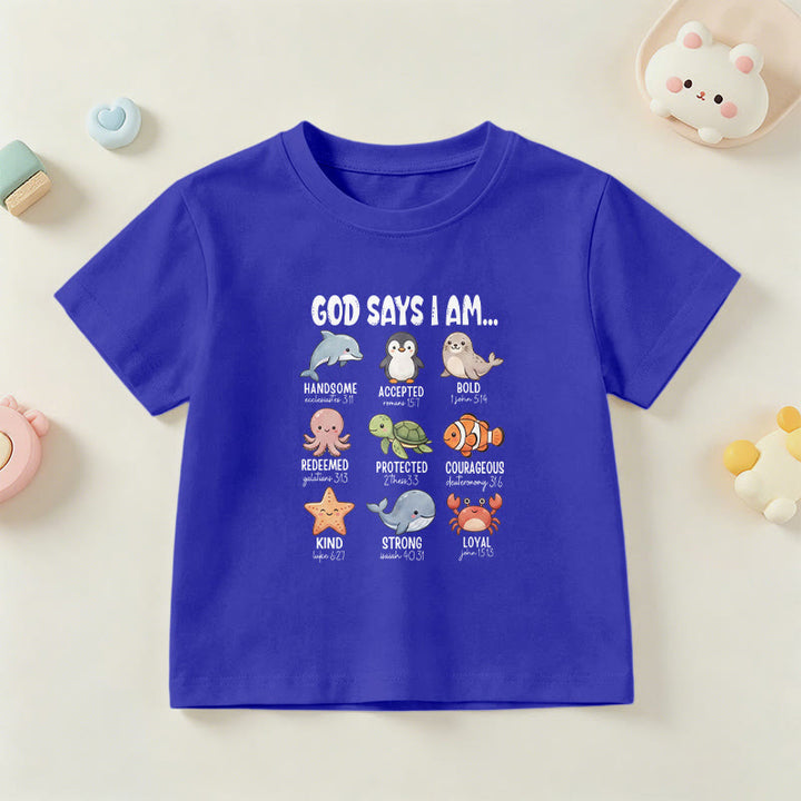 Christianartworkshop Relax Fit Whale Penguin Crab Print Faith Slogan Kids Short Sleeve T-Shirt - Blue - US/UK/AU 14, EU170 - image 27